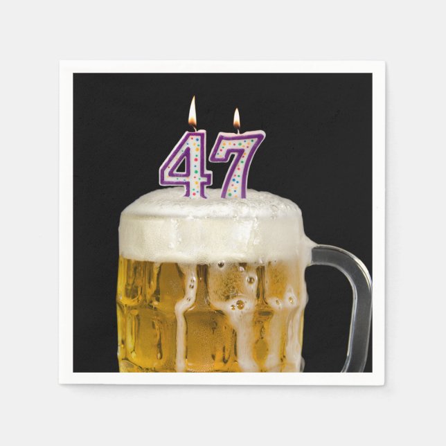 Guardanapo De Papel Cerveja de aniversário de 47 anos em preto (Frente)