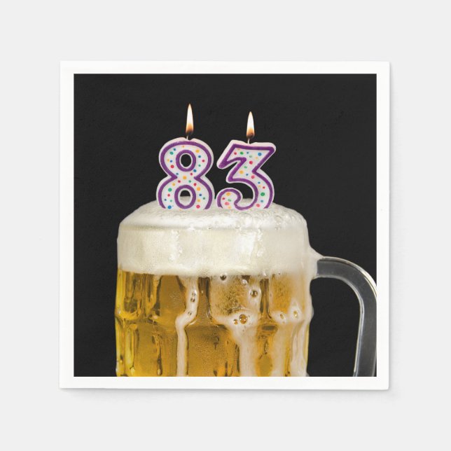 Guardanapo De Papel Cerveja de aniversário de 83 anos a preto (Frente)