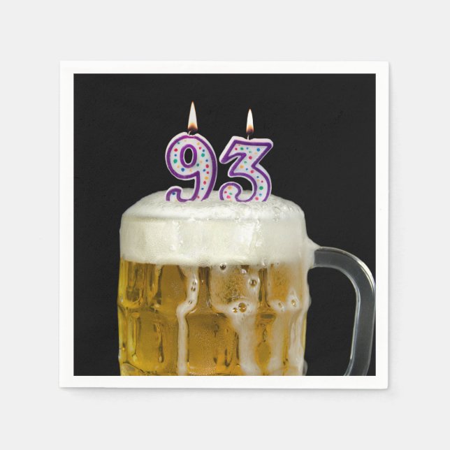 Guardanapo De Papel Cerveja de aniversário de 93 anos a preto (Frente)
