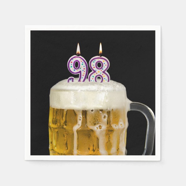 Guardanapo De Papel Cerveja de aniversário de 98 anos em preto (Frente)