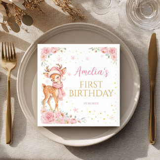 Guardanapo De Papel Cerveja Fofa Onedeerful Floral Rosa Aniversário de