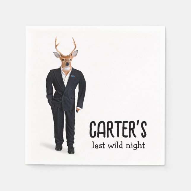 Guardanapo De Papel Cervo com Smoking para Despedida de Solteiro (Frente)