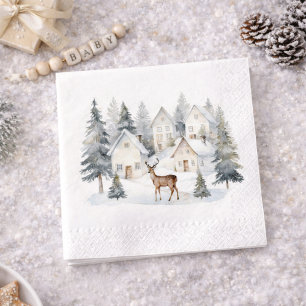Guardanapo De Papel Cervo de Inverno na Aldeia Aquarela Chá de Bebê