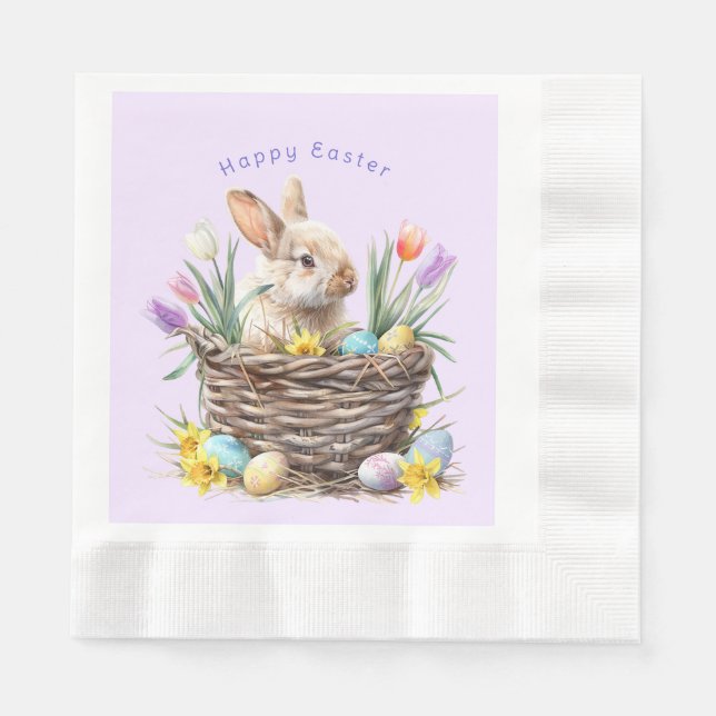 Guardanapo De Papel Cesta de Ovos do Coelho de Páscoa Tulipas da Prima (Frente)
