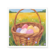 Cesta de Páscoa Caça aos Ovos Aquarela Pastel