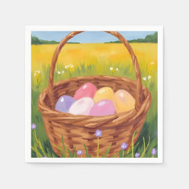 Guardanapo De Papel Cesta de Páscoa Caça aos Ovos Aquarela Pastel