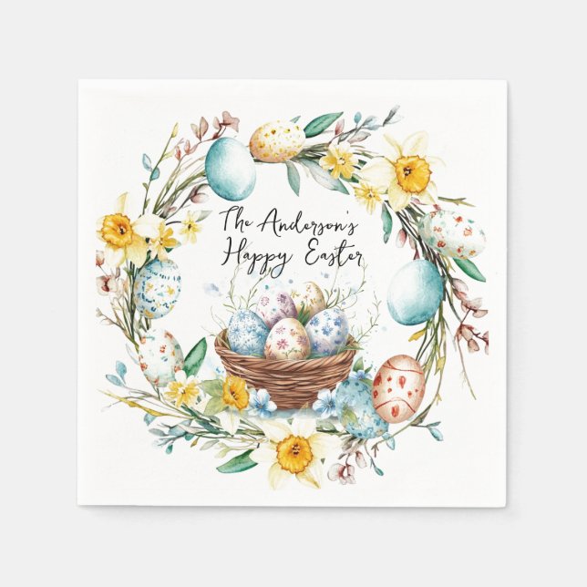 Guardanapo De Papel Cesto com ovos e Páscoa floral (Frente)