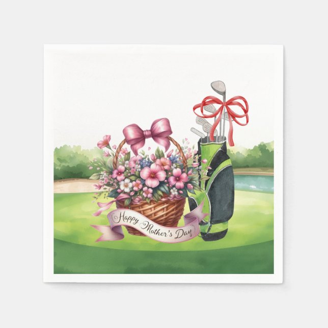 Guardanapo De Papel Cesto de flores do Dia das Mães de golfe (Frente)