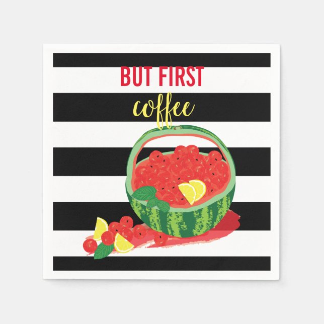 Guardanapo De Papel cesto de melancia personalizado sobre fundo listra (Frente)