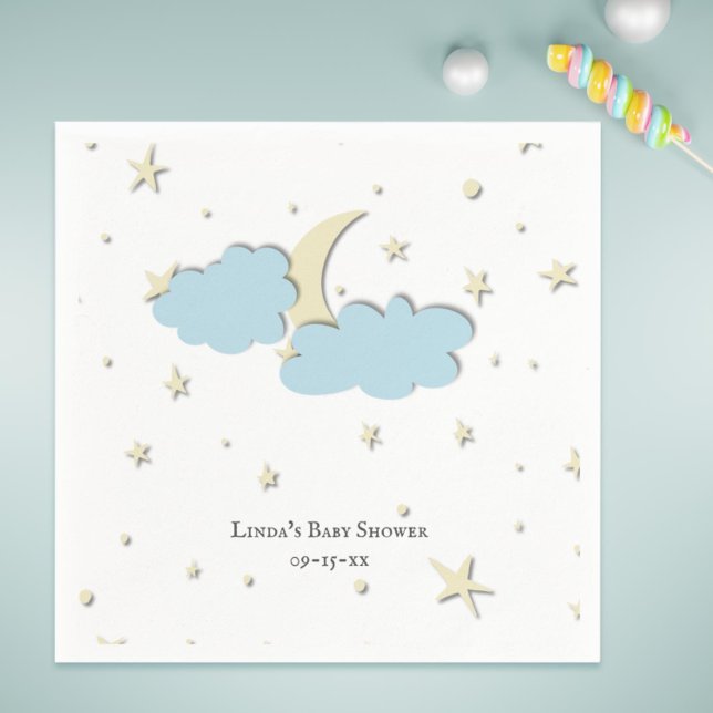 Guardanapo De Papel Céu Personalizado com Chá de fraldas Lua e Estrela (Custom Sky with Moon & Stars Baby Shower Napkins)