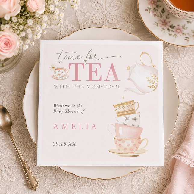 Guardanapo De Papel Chá com o Chá de Bebê Menina  (Tea with the Mom-to-be Baby Girl Shower Napkins)