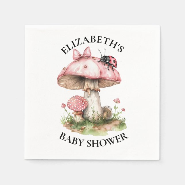 Guardanapo De Papel Chá de Bebê Aquarela Joaninha Rosa  (Frente)