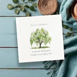 Guardanapo De Papel Chá de Bebê Árvore Salgueiro Aquarela Verde Rústic