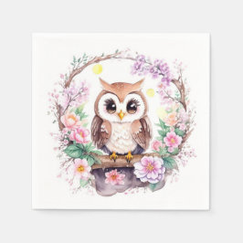 Guardanapo De Papel Chá de Bebê Aventura de Coruja Rosa