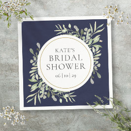 Guardanapo De Papel Chá de Bebê Azul-Marinho Elegante com Verde Dourad