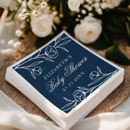 Guardanapo De Papel Chá de Bebê Azul Marinho Floral Elegante Desenhado