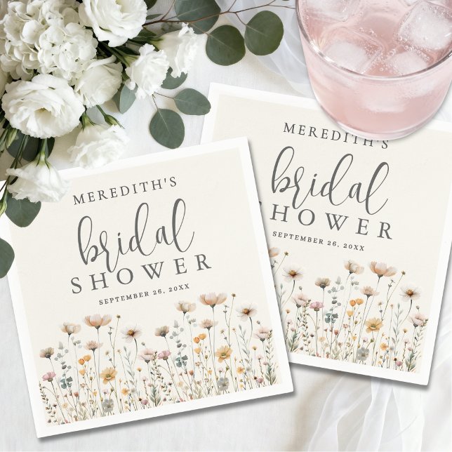 Guardanapo De Papel Chá de Bebê Bohemiano com Flores Silvestres (Boho Wildflower Bridal Shower Napkins)