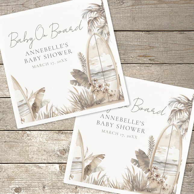 Guardanapo De Papel Chá de Bebê Boho Beach (Baby On Board Beach Baby Shower Napkins)