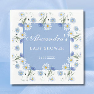Guardanapo De Papel Chá de Bebê Boho Floral Azul Poeira e Branco