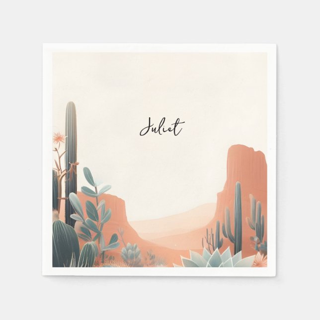 Guardanapo De Papel Chá de Bebê Boho Folha Deserto Cactos Suculentas N (Frente)