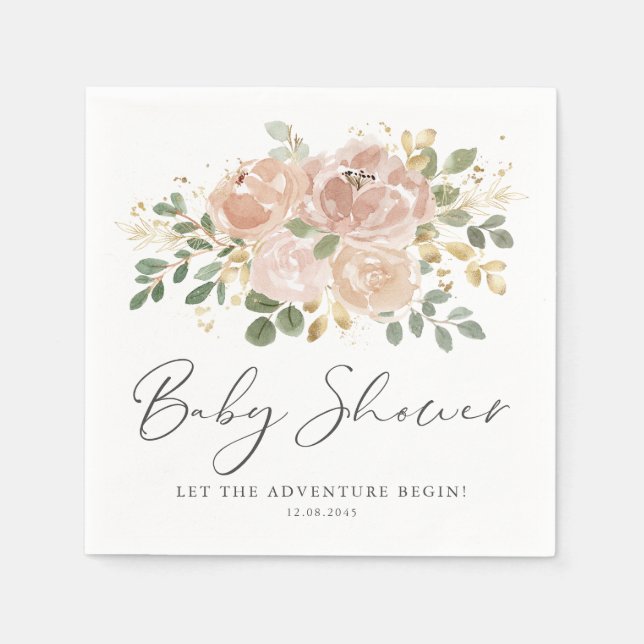 Guardanapo De Papel Chá de Bebê Boho Mauve Flores de Pêssego (Frente)