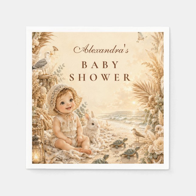 Guardanapo De Papel Chá de Bebê Boho Praia Elegante (Frente)
