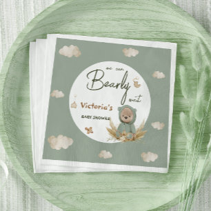 Guardanapo De Papel Chá de Bebê Boho Urso Verde Neutro