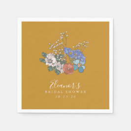 Guardanapo De Papel Chá de Bebê Boho Vintage Floral Amarelo Personaliz