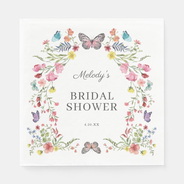 Guardanapo De Papel Chá de Bebê Borboleta Flor Silvestre (Frente)