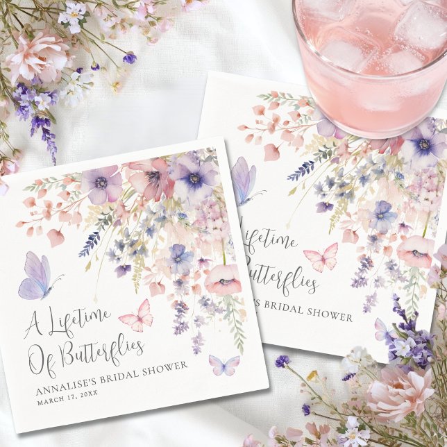 Guardanapo De Papel Chá de Bebê Borboleta Flor Silvestre (Butterfly Wildflower Bridal Shower Napkins)