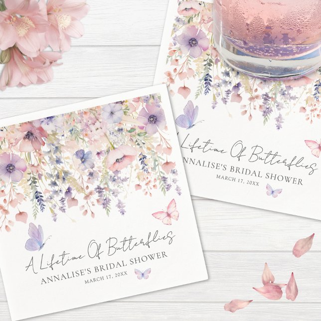 Guardanapo De Papel Chá de Bebê Borboleta Flor Silvestre (Butterfly Wildflower Bridal Shower Napkins )