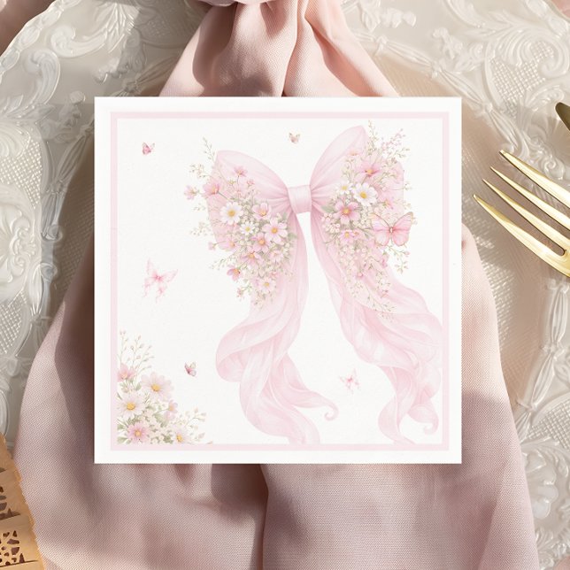 Guardanapo De Papel Chá de Bebê Borboleta Laço Rosa Elegante (Criador carregado)