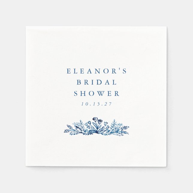 Guardanapo De Papel Chá de Bebê Botânico com Tinta Azul Índigo Minimal (Frente)