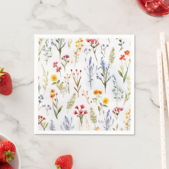 Guardanapo De Papel Chá de Bebê Botânico de Flores Silvestres em Aquar (Cute Watercolor Wildflower Botanical Bridal Shower Napkins)