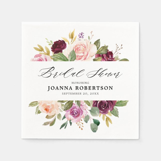 Guardanapo De Papel Chá de Bebê Botânico Rosa Bege Roxo Ameixa Para No (Frente)