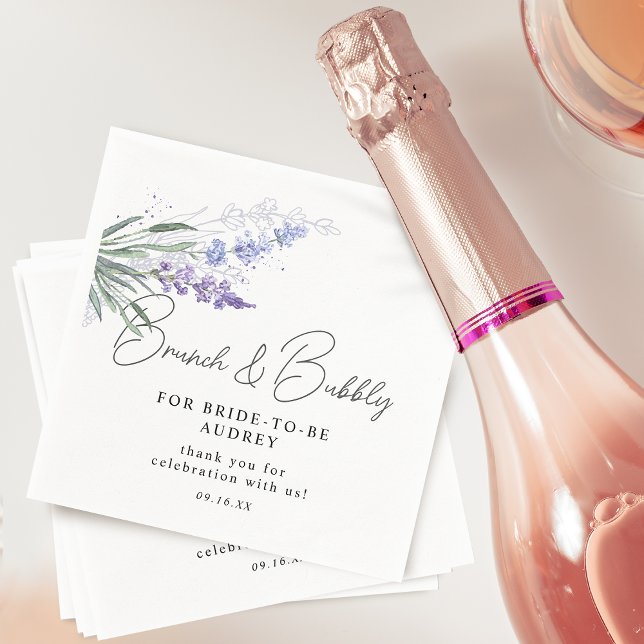Guardanapo De Papel Chá de Bebê Bubbly e Brunch de Aquarela Lavanda El (Elegant Lavender Watercolor Brunch Bubbly Shower Napkins)