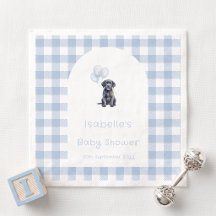Chá de Bebê Cachorrinho Labrador Preto Xadrez Azul