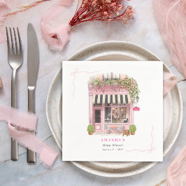 Guardanapo De Papel Chá de Bebê Café Parisiense Bonjour Bebe Laço Rosa
