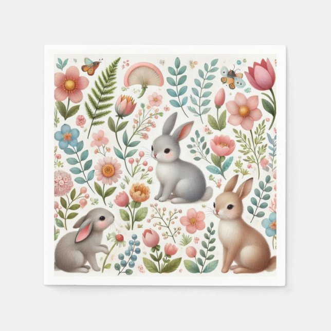 Guardanapo De Papel Chá de Bebê  Coelhos e Flores (Frente)