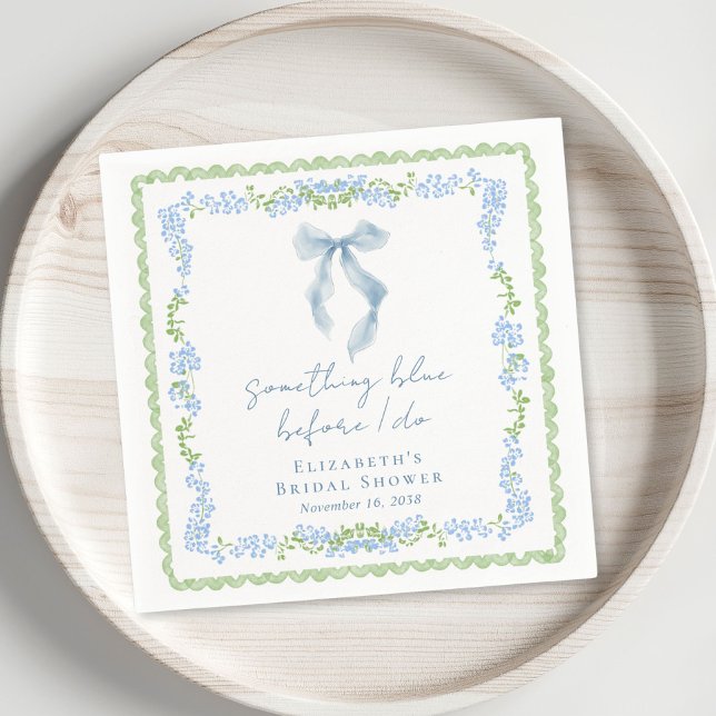 Guardanapo De Papel Chá de Bebê com Laço Azul (Something Blue Bow Bridal Shower Napkins)
