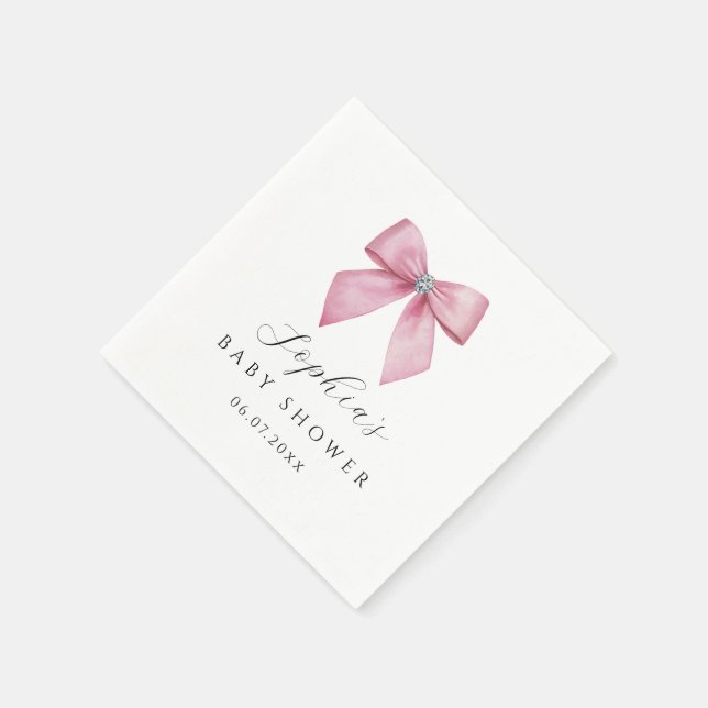 Guardanapo De Papel Chá de Bebê com Laço Rosa  (Canto)