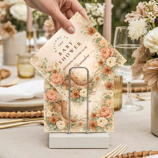 Guardanapo De Papel Chá de Bebê Cowgirl com Flores Ocidentais (Criador carregado)