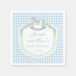 Guardanapo De Papel Chá de bebê da crista de gingham, de madeira azul