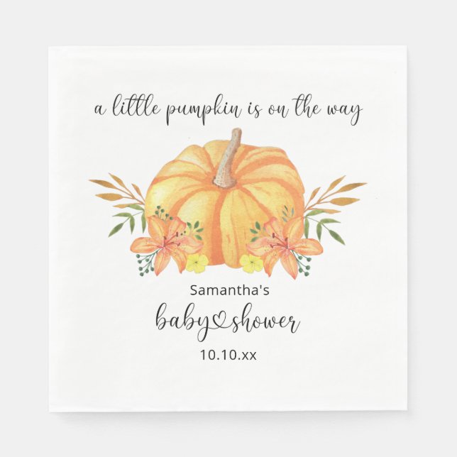 Guardanapo De Papel Chá de bebê de abóbora laranja em aquarela (Frente)