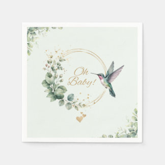 Guardanapo De Papel Chá de Bebê de Beija-Flor com Eucalipto em Aquarel
