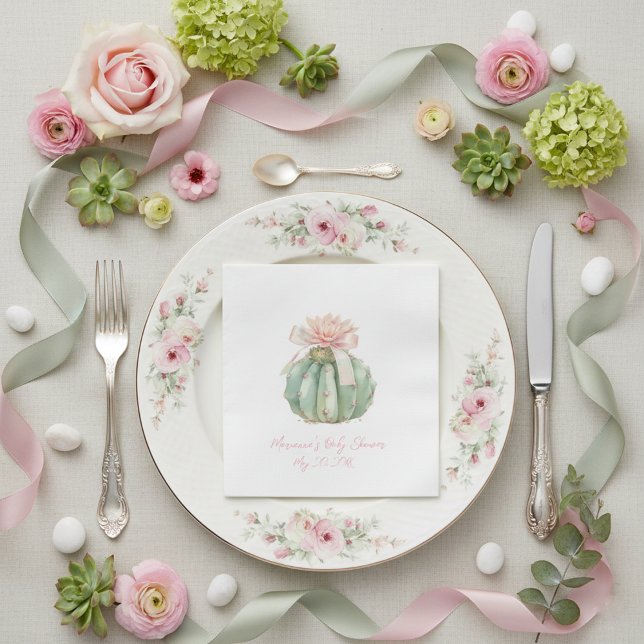 Guardanapo De Papel Chá De Bebê De Fita Rosa Cactus (Criador carregado)