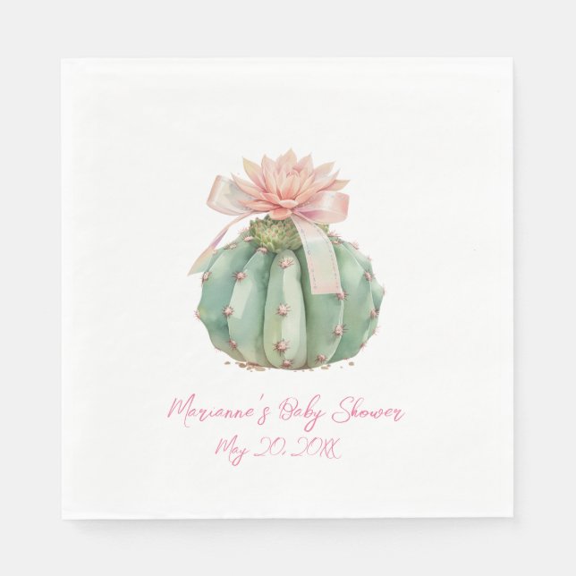 Guardanapo De Papel Chá De Bebê De Fita Rosa Cactus (Frente)