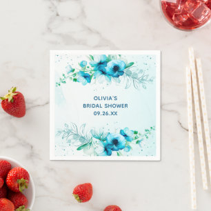 Guardanapo De Papel Chá de Bebê de Floral Azul Aquarela Vintage 
