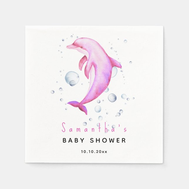 Guardanapo De Papel Chá de bebê de golfinho oceano em aquarela (Frente)