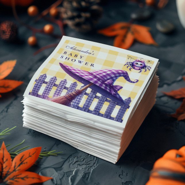 Guardanapo De Papel Chá de Bebê de Halloween em Xadrez Roxo (Criador carregado)